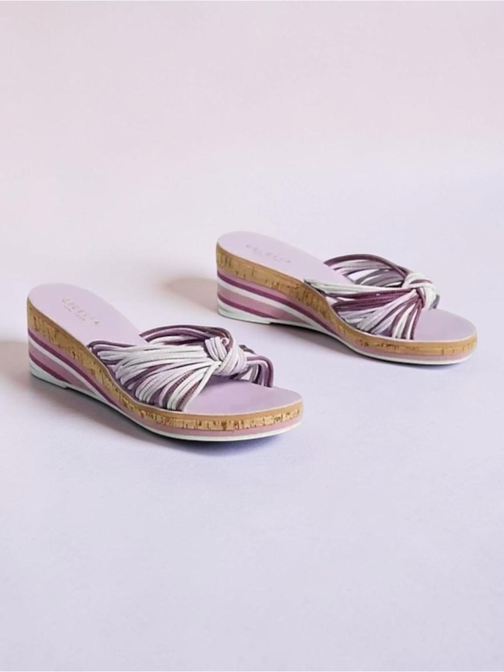 Anthropologie Cecelia New York Spinner Cork Wedge Slide Sandals Lavender 7.5